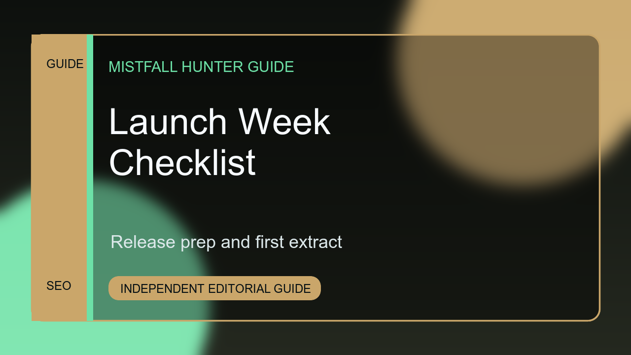 Mistfall Hunter Launch Week Checklist guide artwork